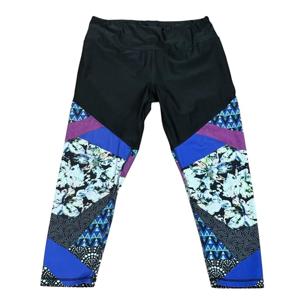 RBX Leggings Womens XL Black Multicolor Patterned Athletic Crop Pants Yoga Gym